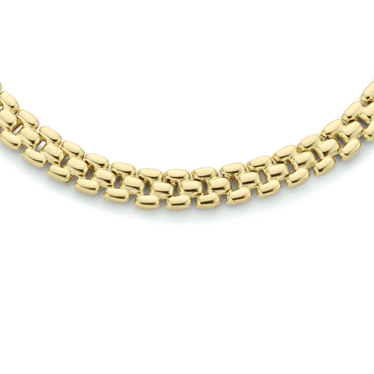 Collier van verguld zilver met een panterlink, 6,9 mm breed en 43 cm lang.