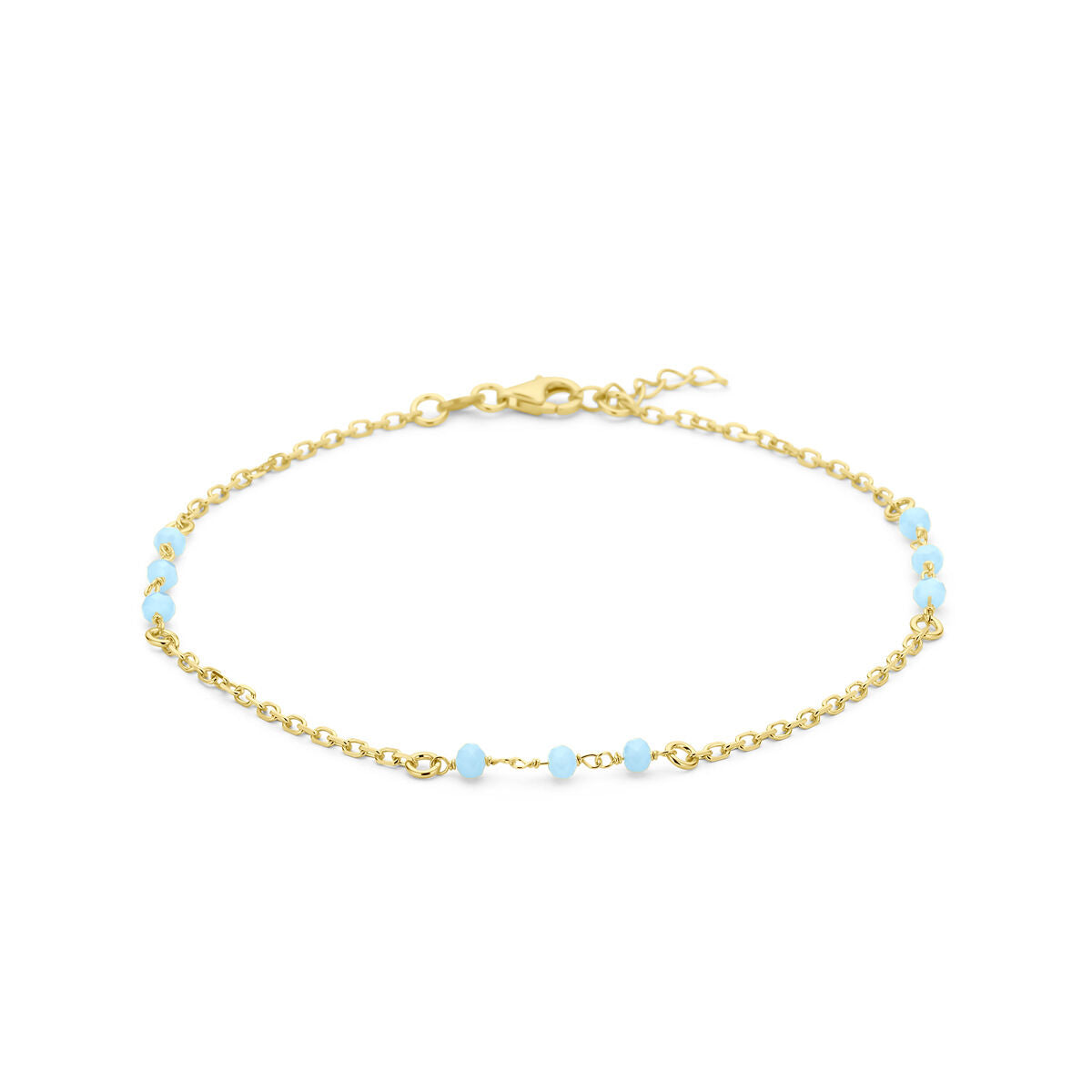 Bracciale in argento dorato con perline di cristallo blu, lunghezza 24 + 2 cm.