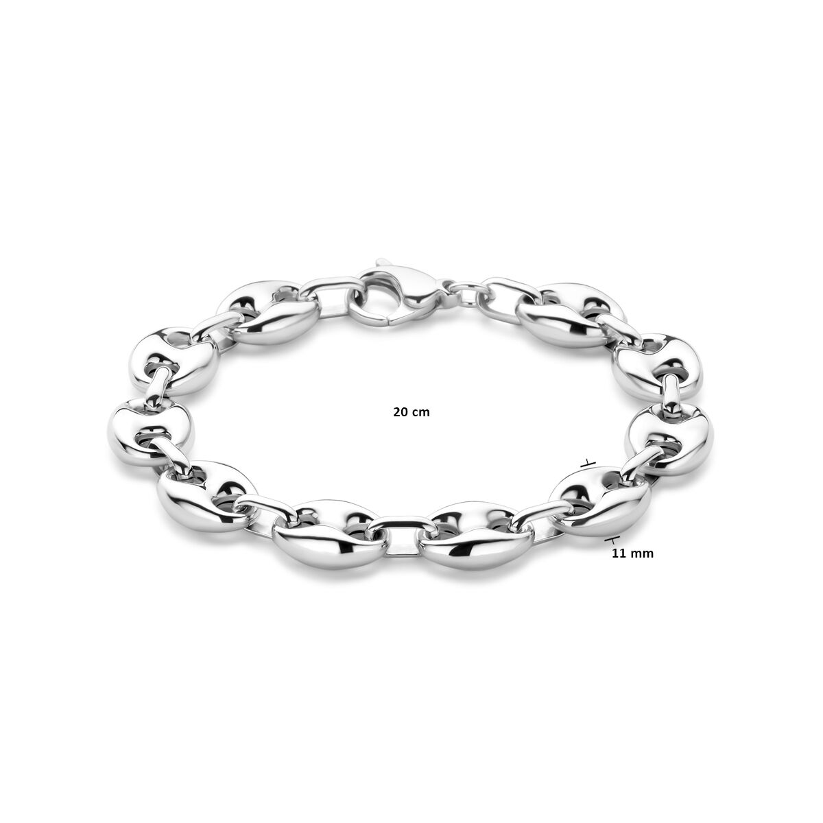 bracciale chicco di caffè 11 mm 20 cm argento rodiato