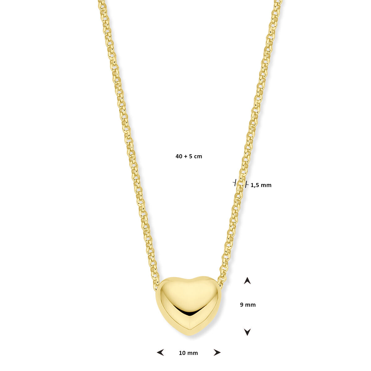 collana cuore 1,5 mm 40 + 5 cm 3 micron argento dorato (giallo)