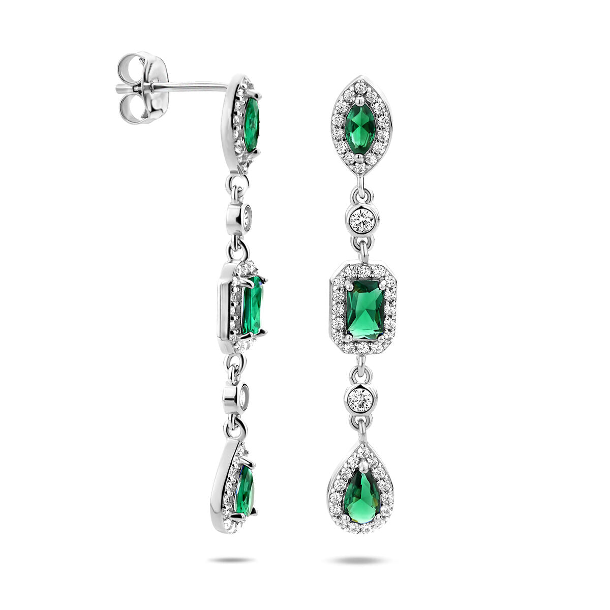 orecchini pendenti bianco e verde zircone argento rodiato
