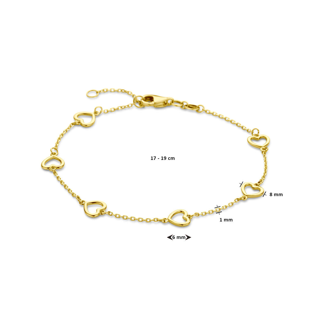 Bracciale da donna con cuoricini oro giallo 14K