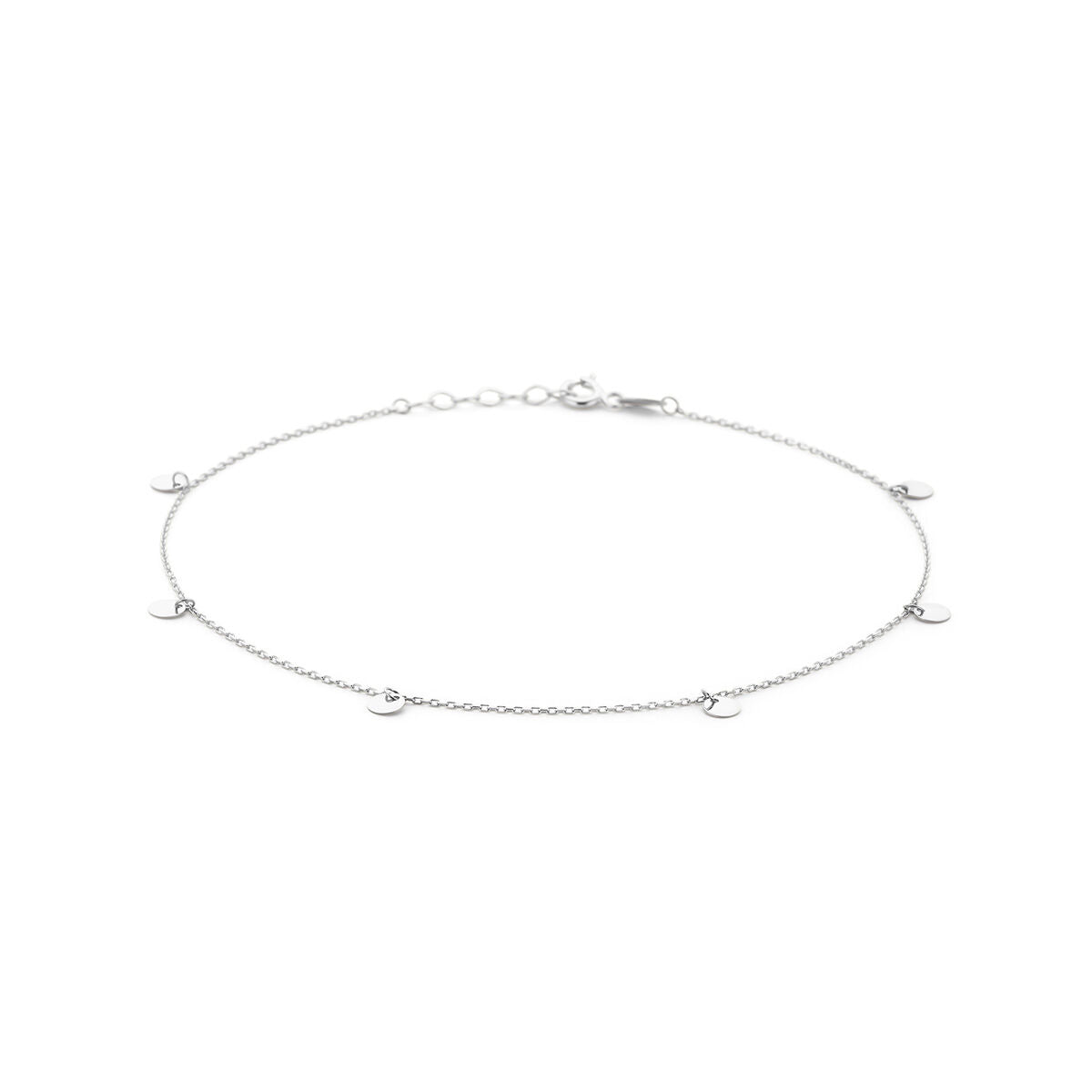 Bracciale in argento rodiato con cerchietti, lunghezza 24 + 2 cm, spessore 1,0 mm.