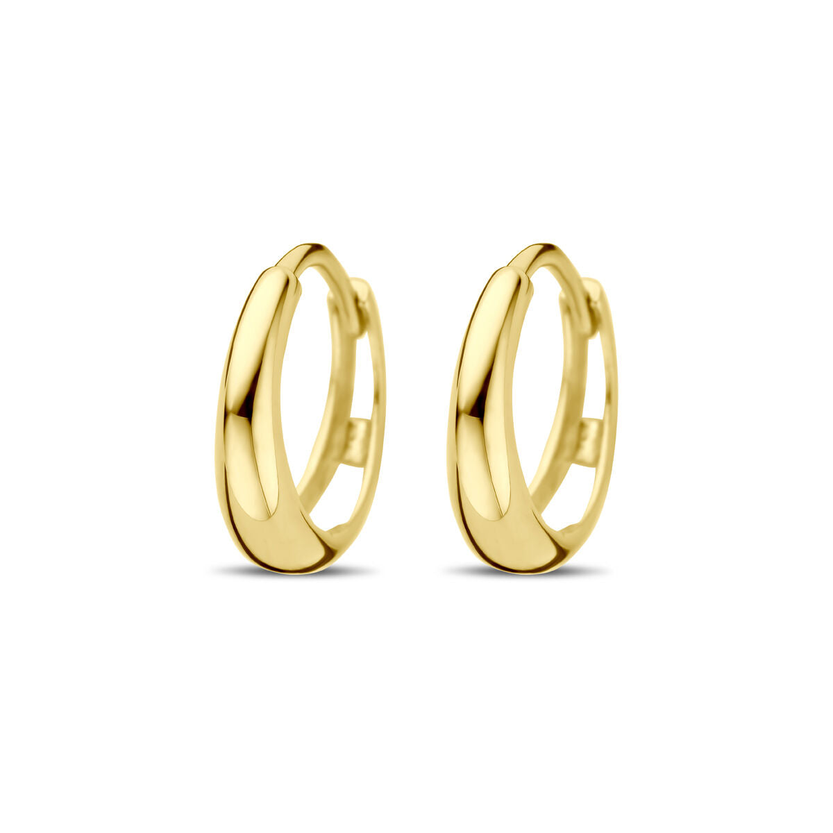 Orecchini alla creola in oro giallo 14K, misura 12,5 mm, con finitura lucida.