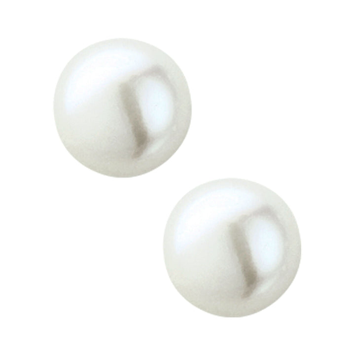 Twee ronde, witte zoetwaterparels met een gladde, glanzende afwerking worden weergegeven op een effen achtergrond - ideaal om te combineren met Van der Kooij Collectie oorknoppen parel 14K geelgoud.