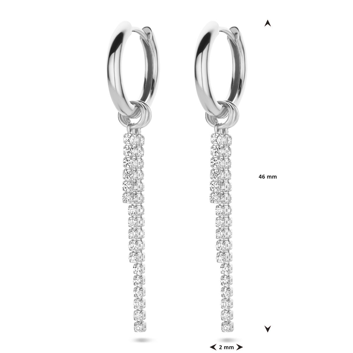 orecchini a scatto zirconia 46 mm argento rodiato