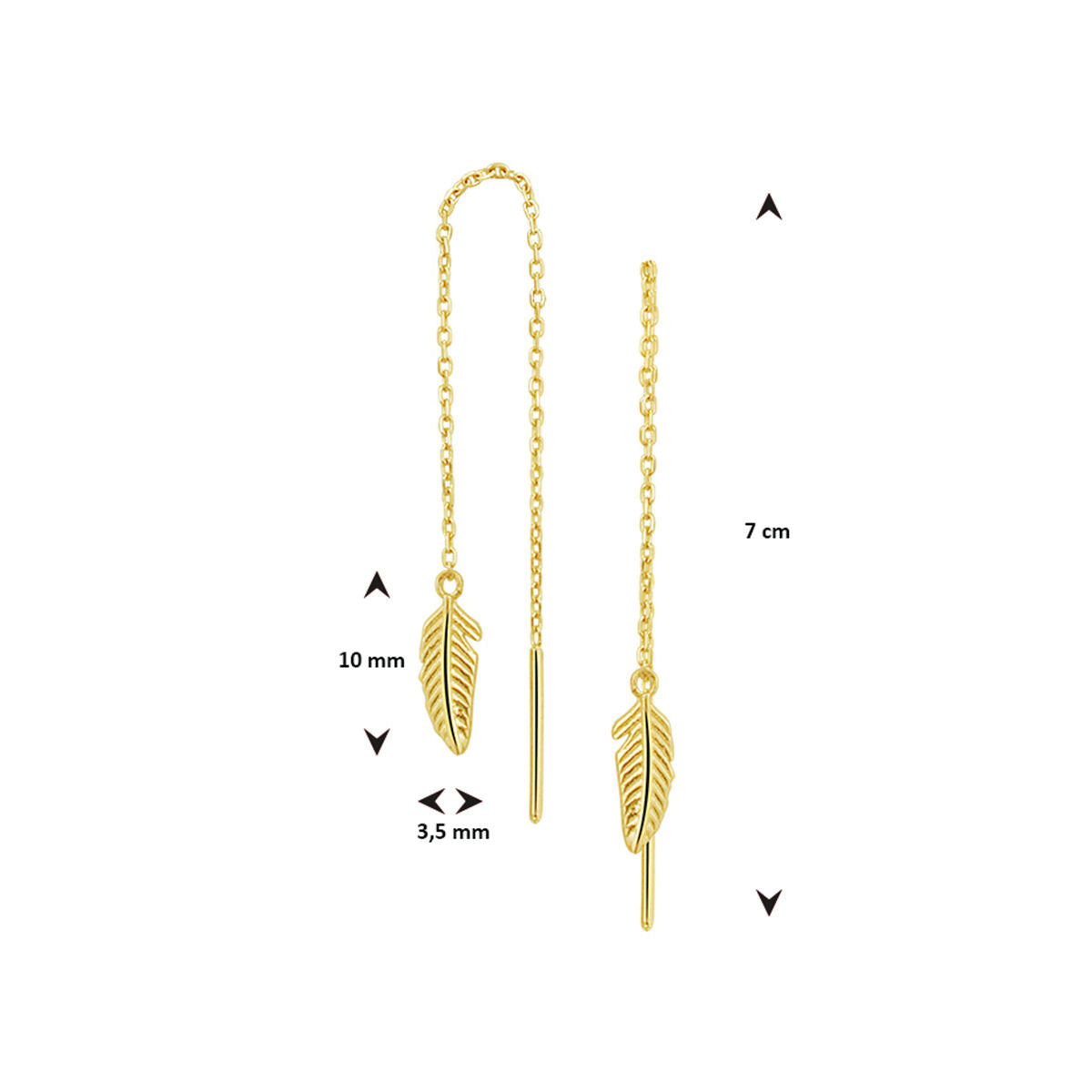orecchini a filo passante piuma 14K oro giallo