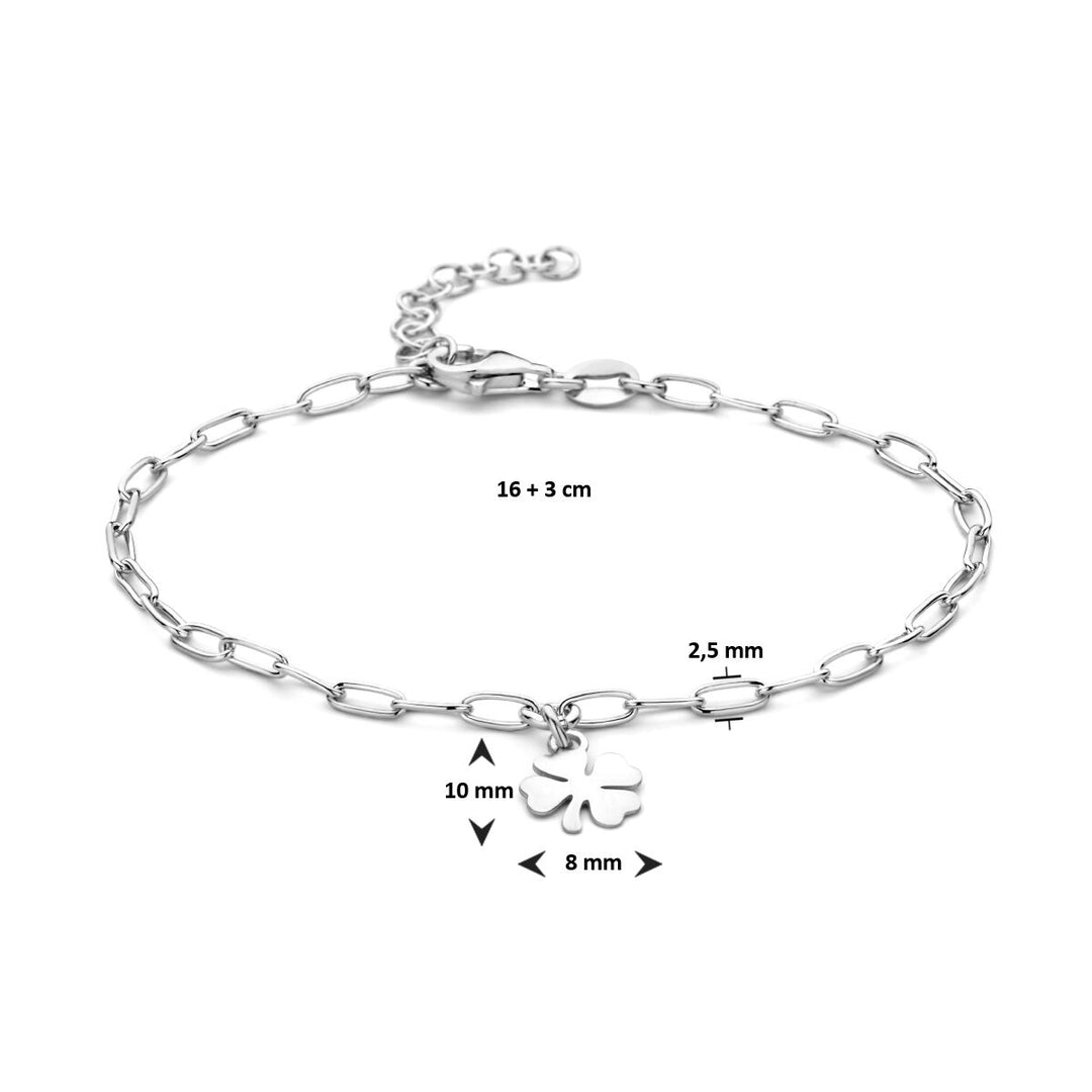 armband klaver 16 + 3 cm zilver gerhodineerd