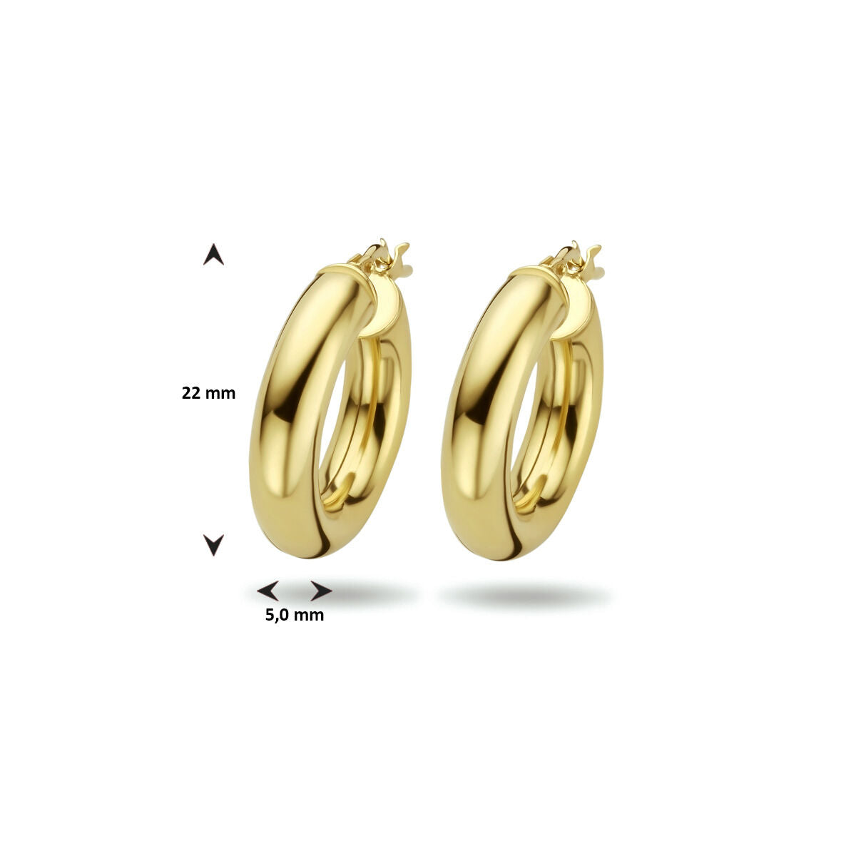 orecchini a cerchio tubo tondo 5,0 mm 1 micron argento placcato oro (giallo)