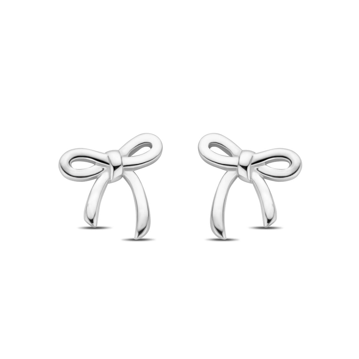 Orecchini a forma di fiocco in argento rodiato, misura 10 mm.