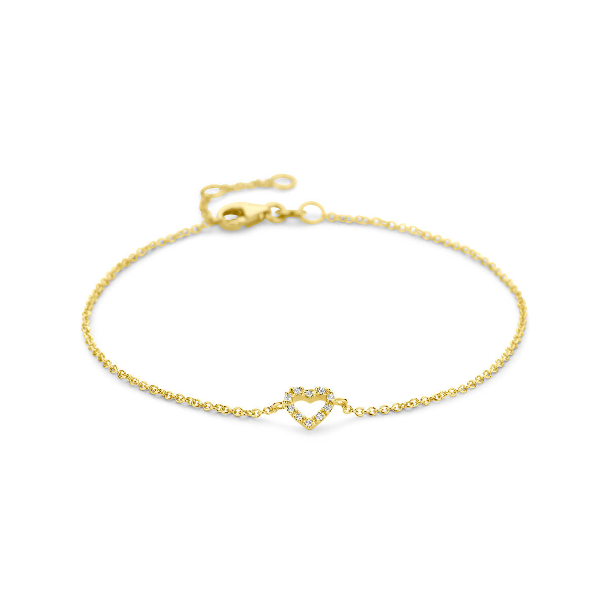 Bracciale in oro giallo 14K con cuore e diamante.