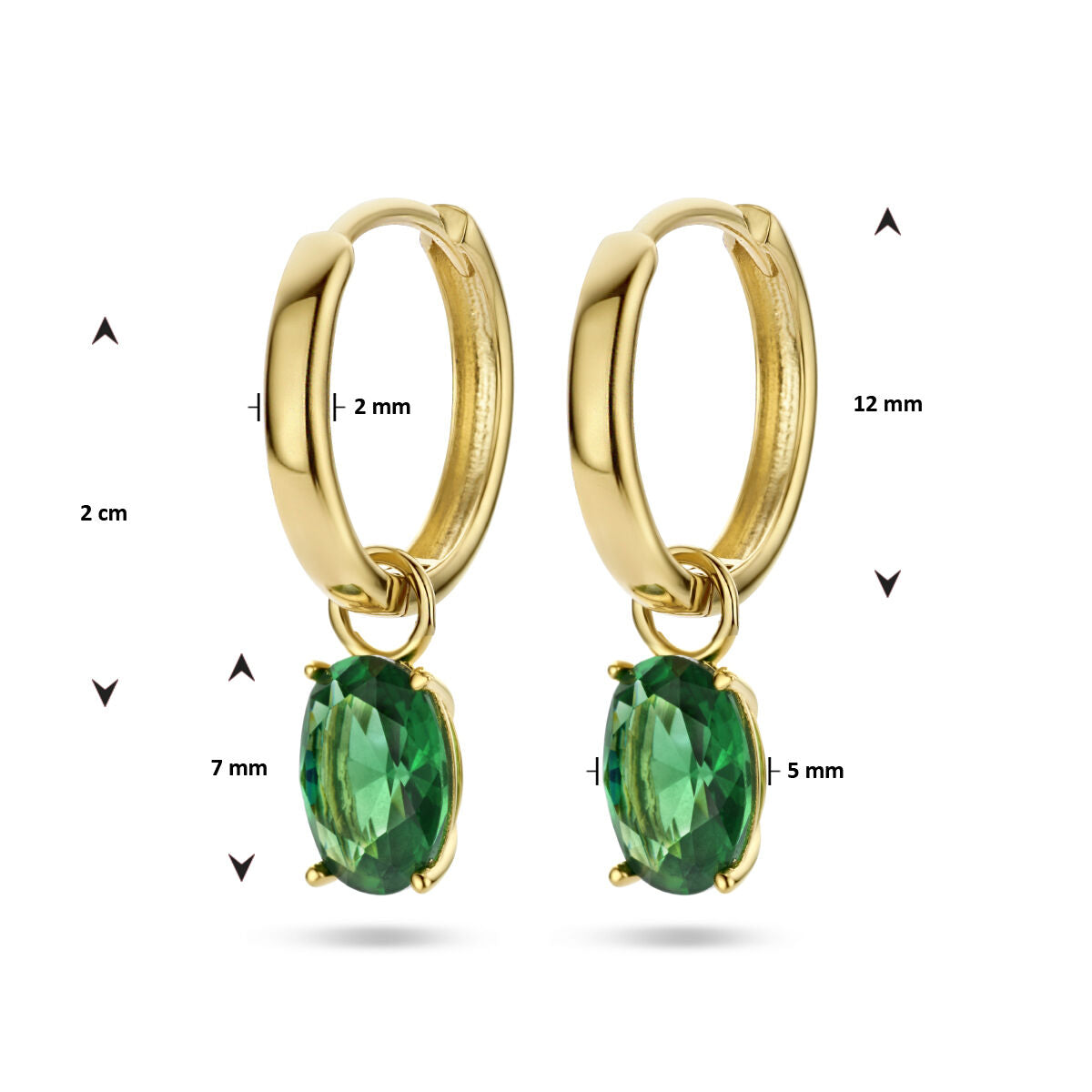orecchini a clip ciondolo zirconia verde 14K oro giallo