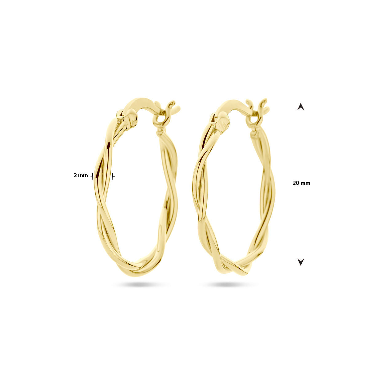 orecchini a cerchio tubo attorcigliato 2,0 mm 1 micron argento dorato (giallo)