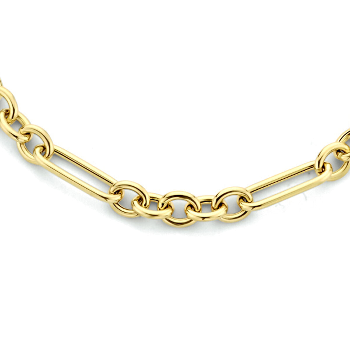 Collana in oro giallo 14K con maglie ovali e rotonde alternate.