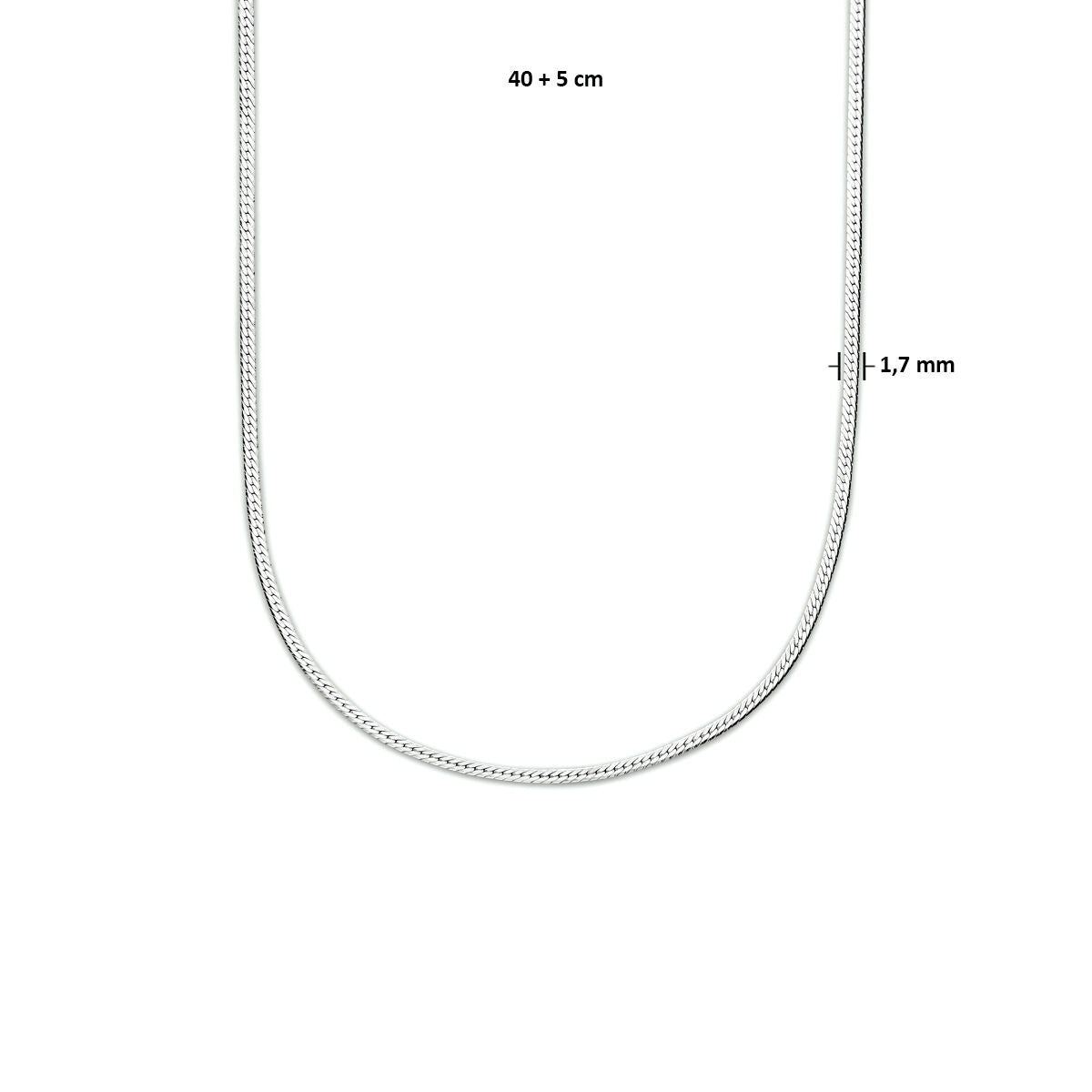 collana serpente piatto 1,7 mm 40 + 5 cm argento rodiato