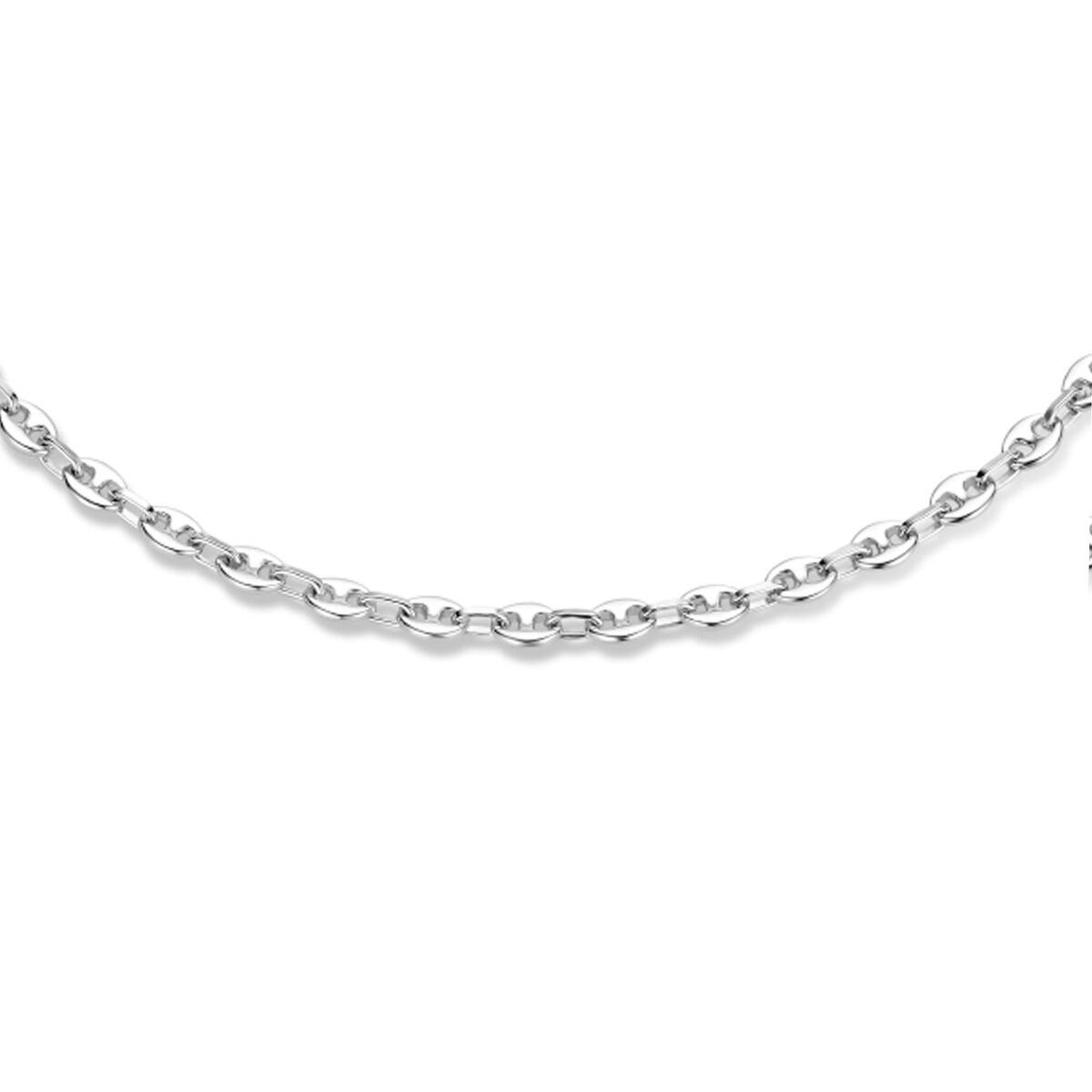 Collana in argento rodiato con maglia a forma di chicco di caffè, lunghezza 42 + 3 cm.