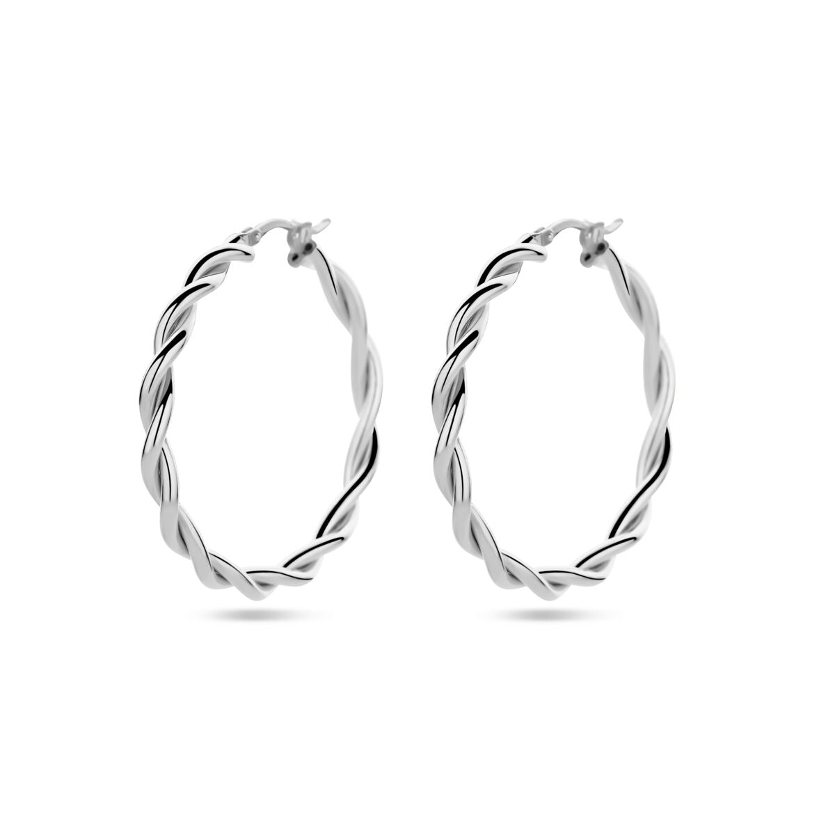 Orecchini alla creola in argento rodiato, con design a tubo intrecciato di 3,5 mm.