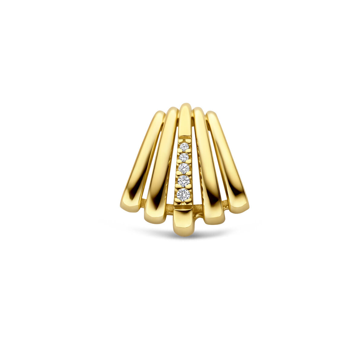 Ciondolo in oro giallo 14k con diamanti, design a strisce verticali.