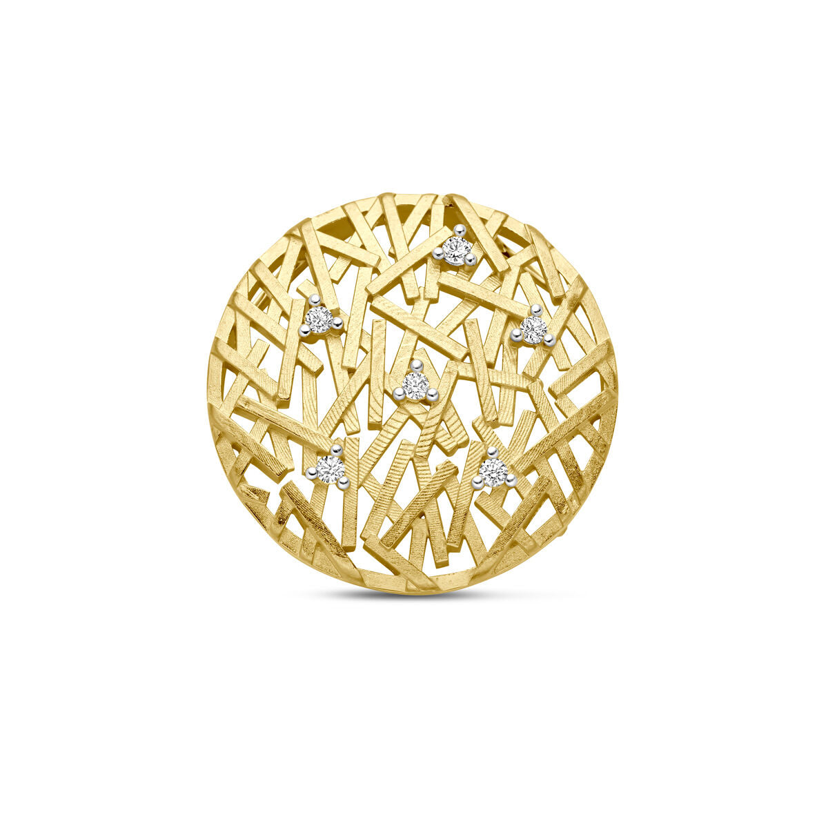 Ciondolo in oro giallo 14K con design intrecciato e diamanti di 0,075 ct.