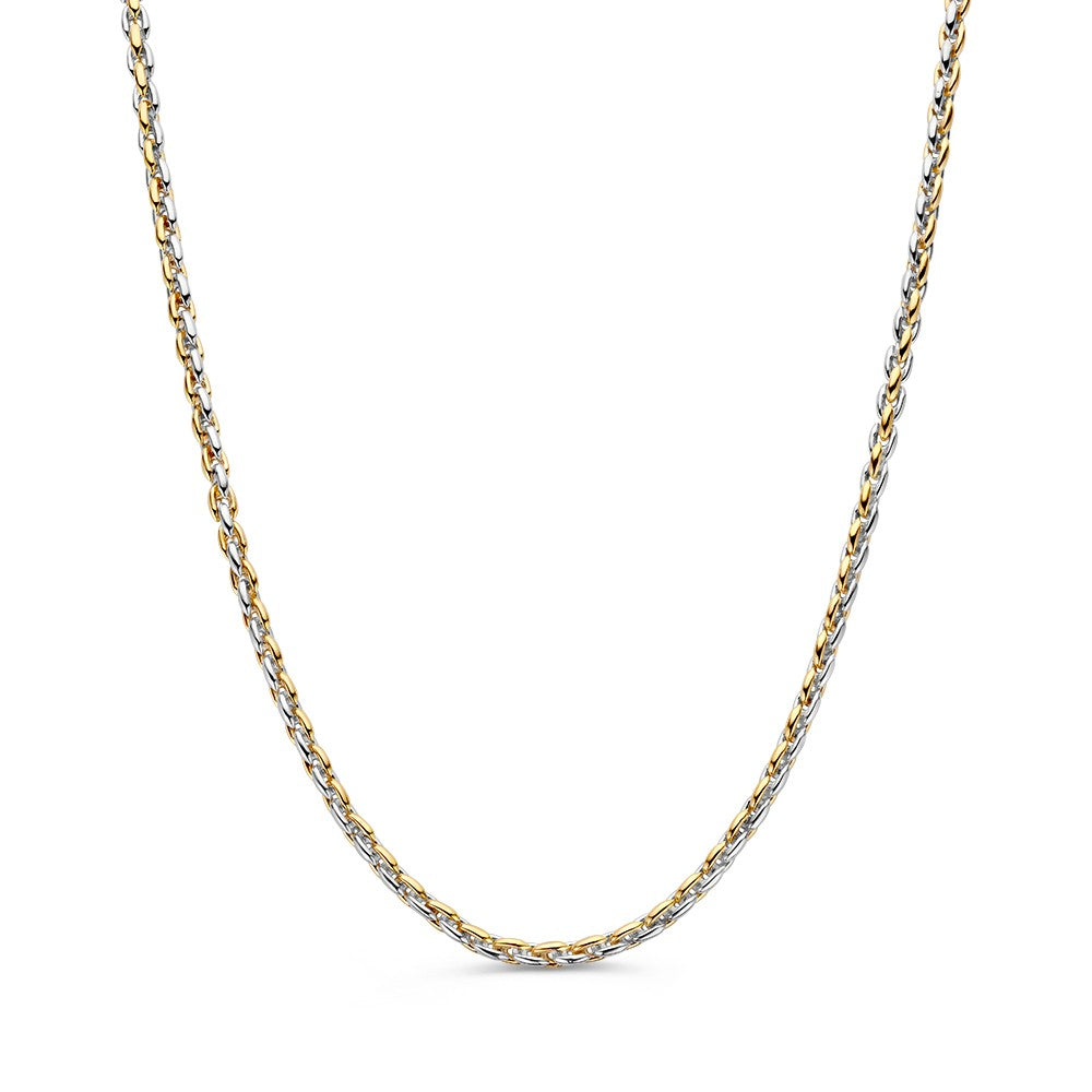 Collana bicolore con maglia intrecciata in oro e argento.
