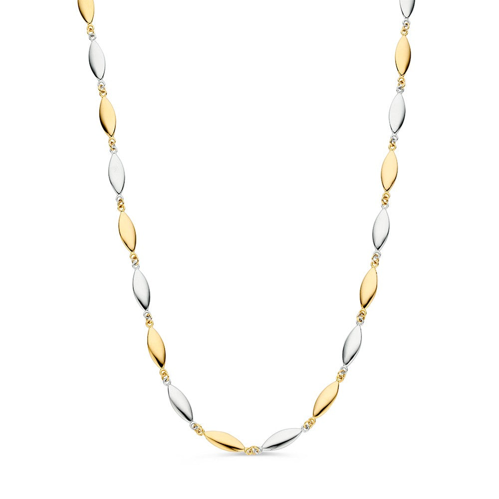 Collana bicolore con elementi ovali alternati in oro e argento.