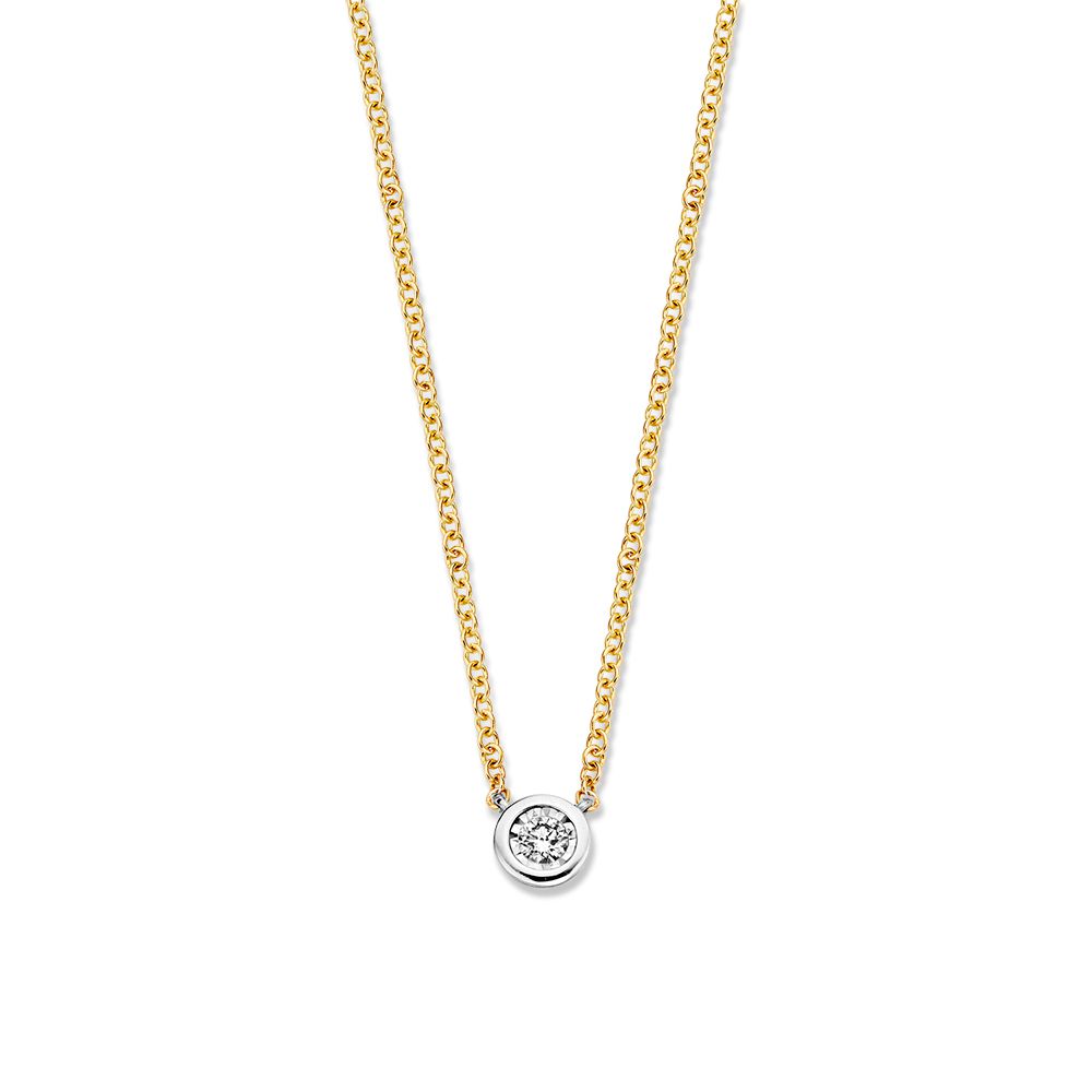 Collana in oro giallo 14 carati con pendente a diamante solitario da 0,07 crt.
