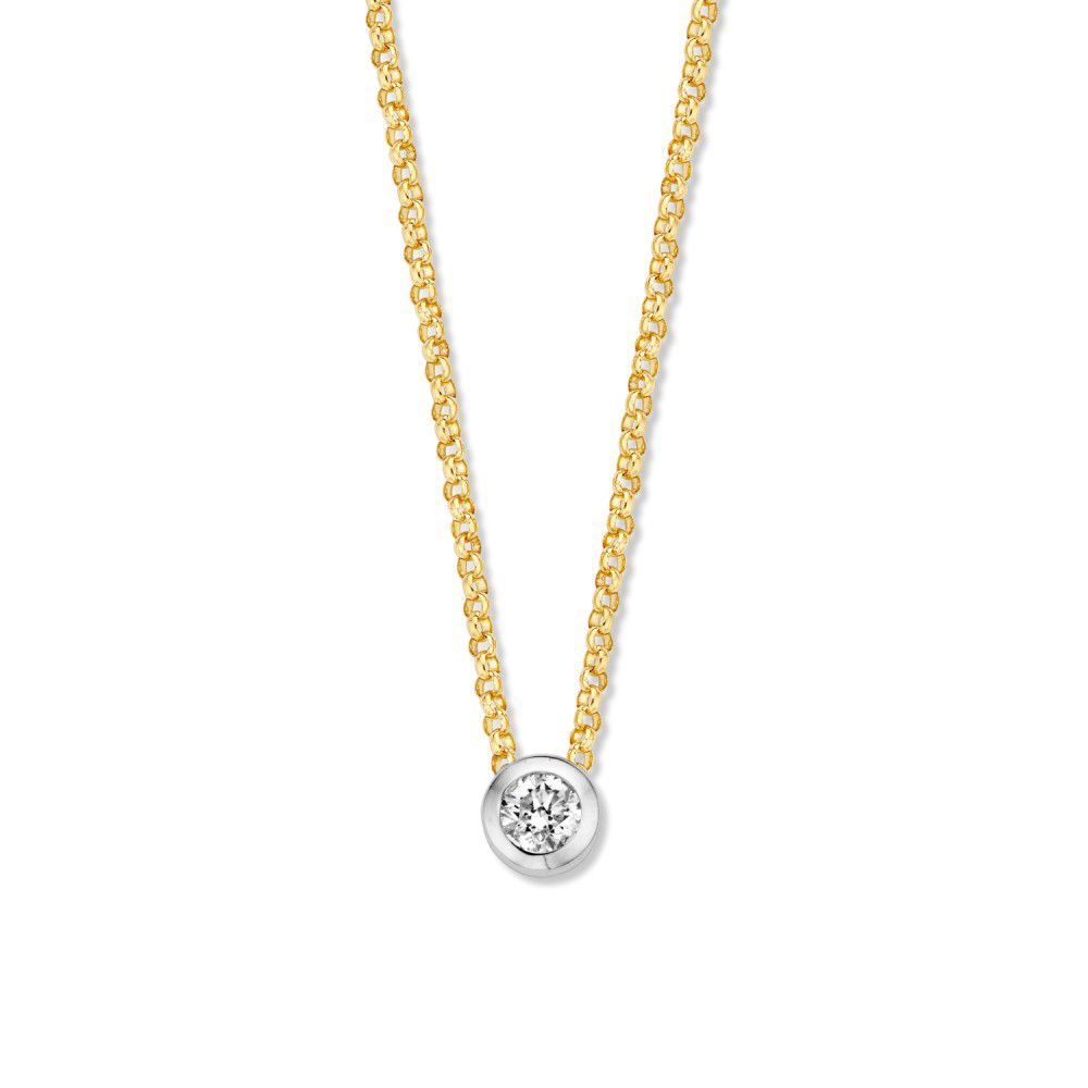 Collana in oro giallo 14 carati con pendente di diamante da 0,10 crt.