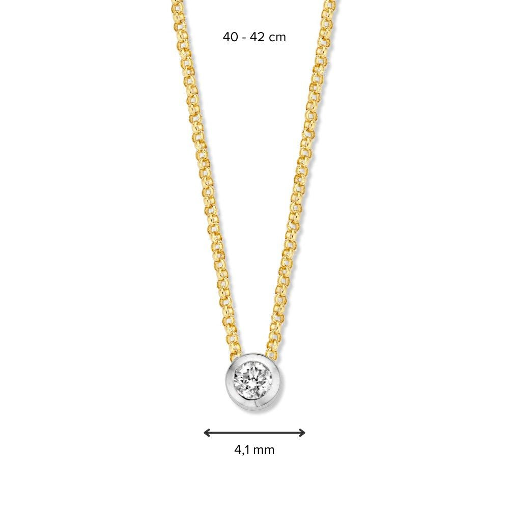 Collana in Oro Giallo 14 Carati con Ciondolo Diamante, 0,10 crt