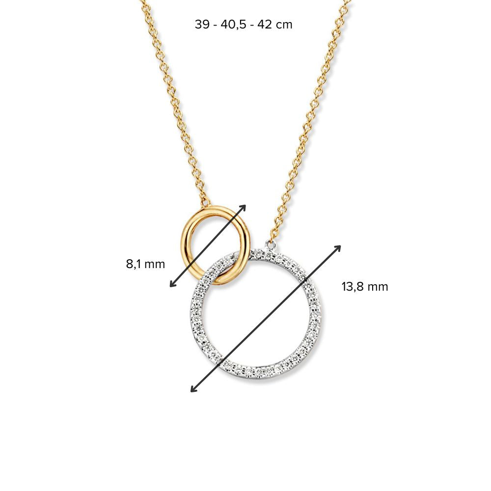Collana in oro giallo 14 carati con due cerchi collegati e diamante 0.11 crt