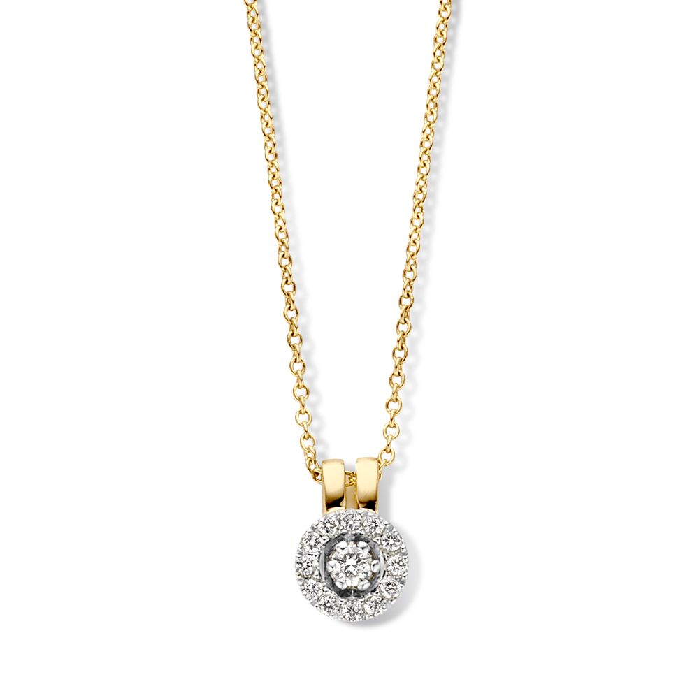 Collana con ciondolo a forma di fiore in oro giallo con diamanti.