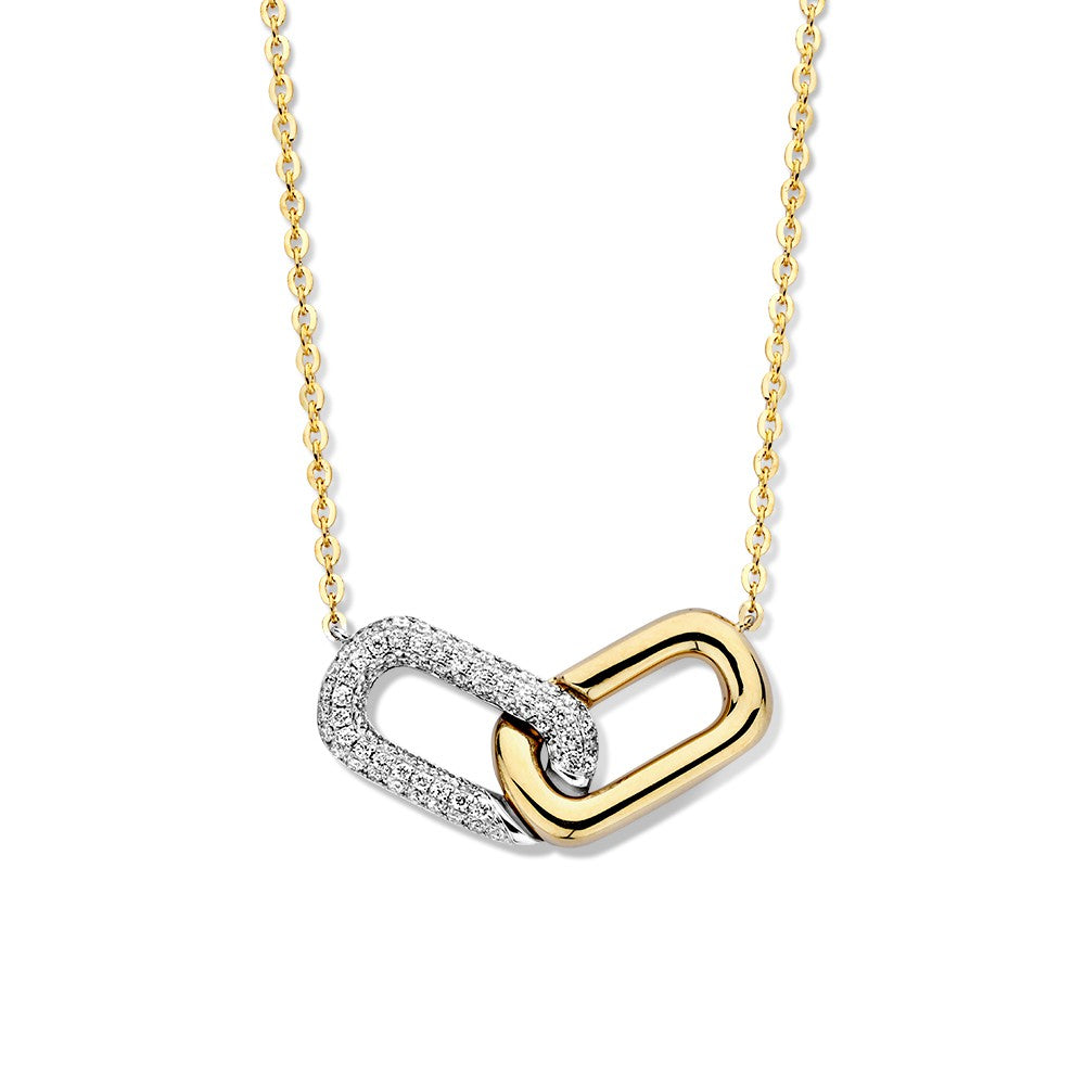 Collana in oro giallo con pendente a forma di catena, decorata con diamanti H/SI-1.