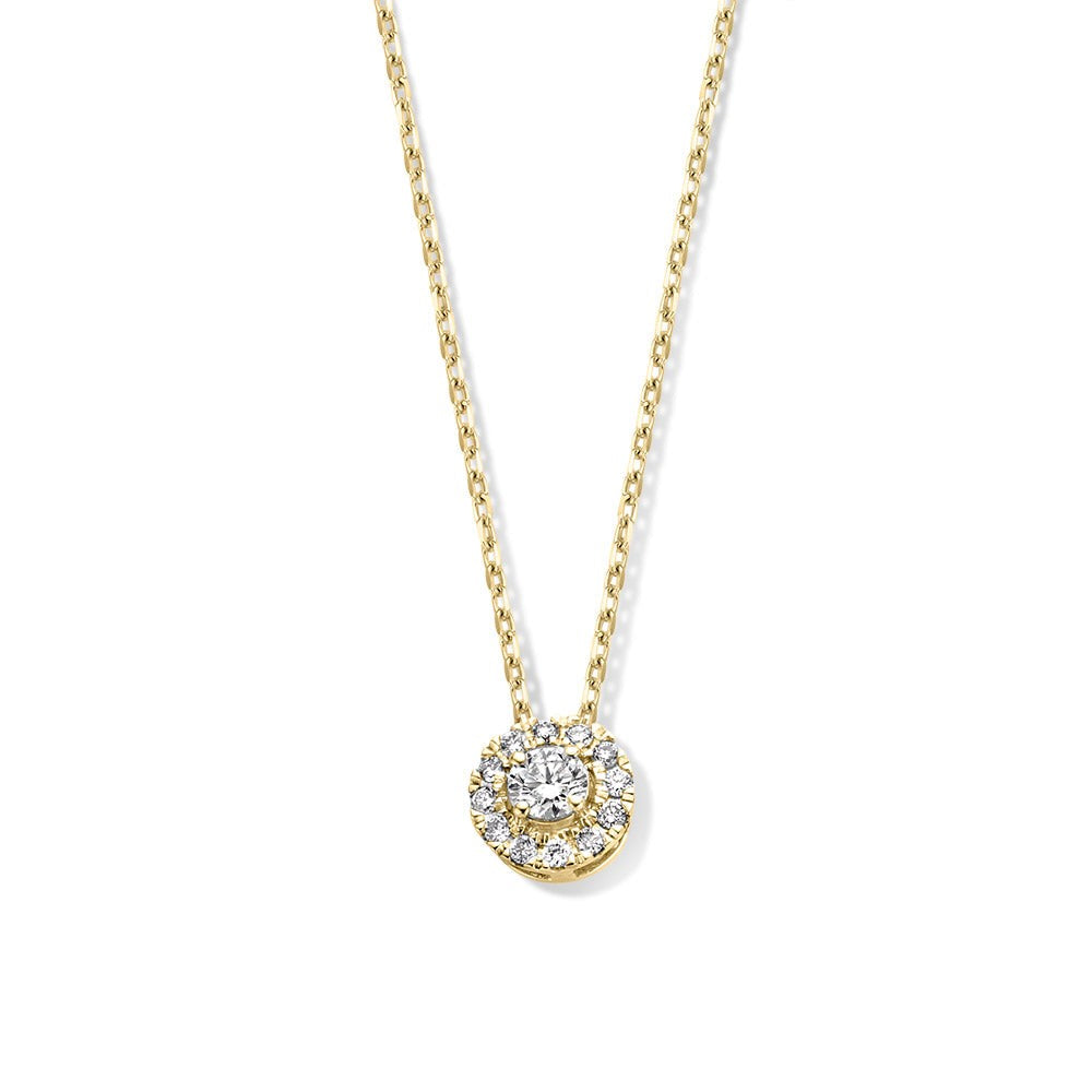 Collana in oro giallo con pendente rotondo e diamanti da 0,20 carati.