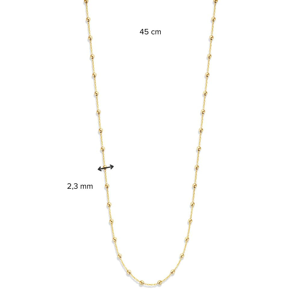 Collana in Oro Giallo con Palline, 14 Carati, 45 cm, 3,3 gr