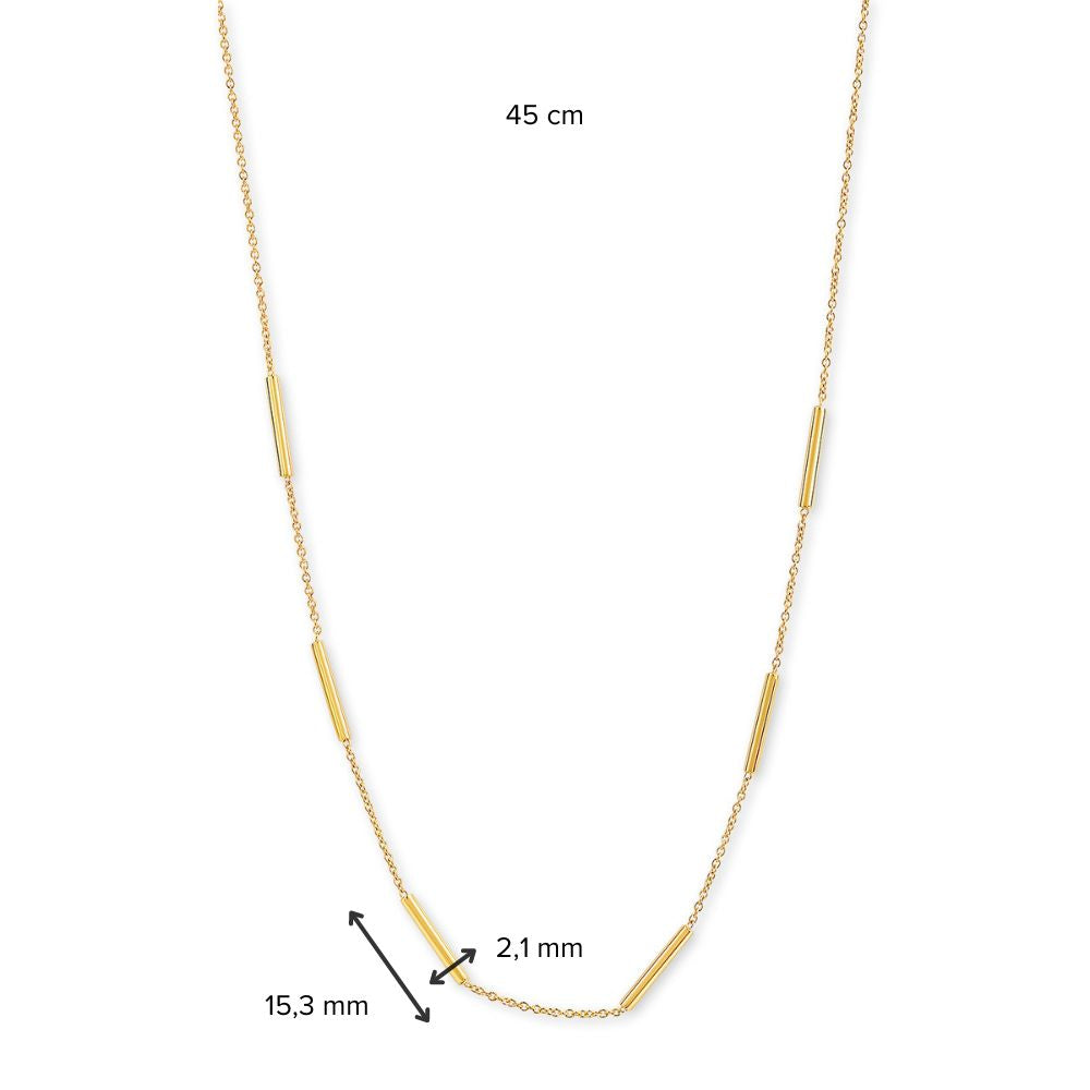 Collana in Oro Giallo 14 Carati con Tubetti Rotondi da Donna – 43 cm