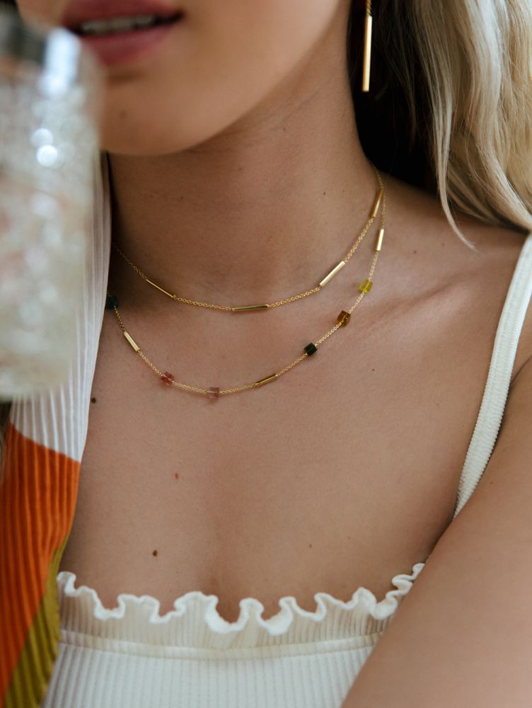 Collana in Oro Giallo 14 Carati con Tubetti Rotondi da Donna – 43 cm