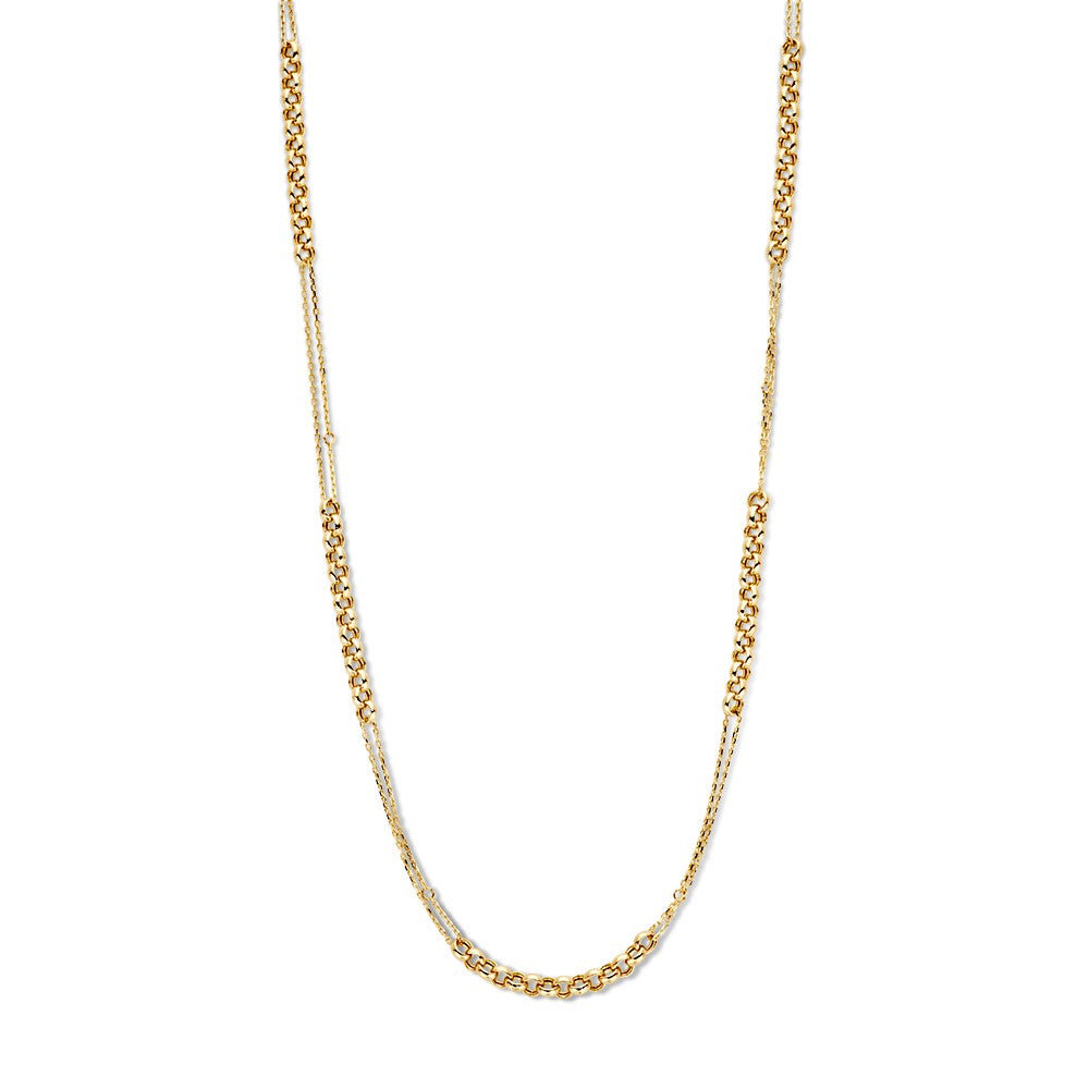 Collana in oro giallo 14K con maglie rolò e ancore, design giocoso per donne.