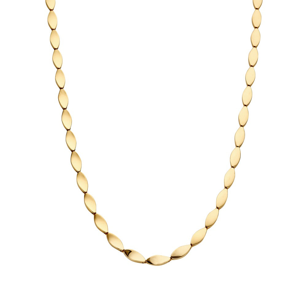 Collana in oro giallo 14K con elementi giocosi, forma ovale e finitura lucida.