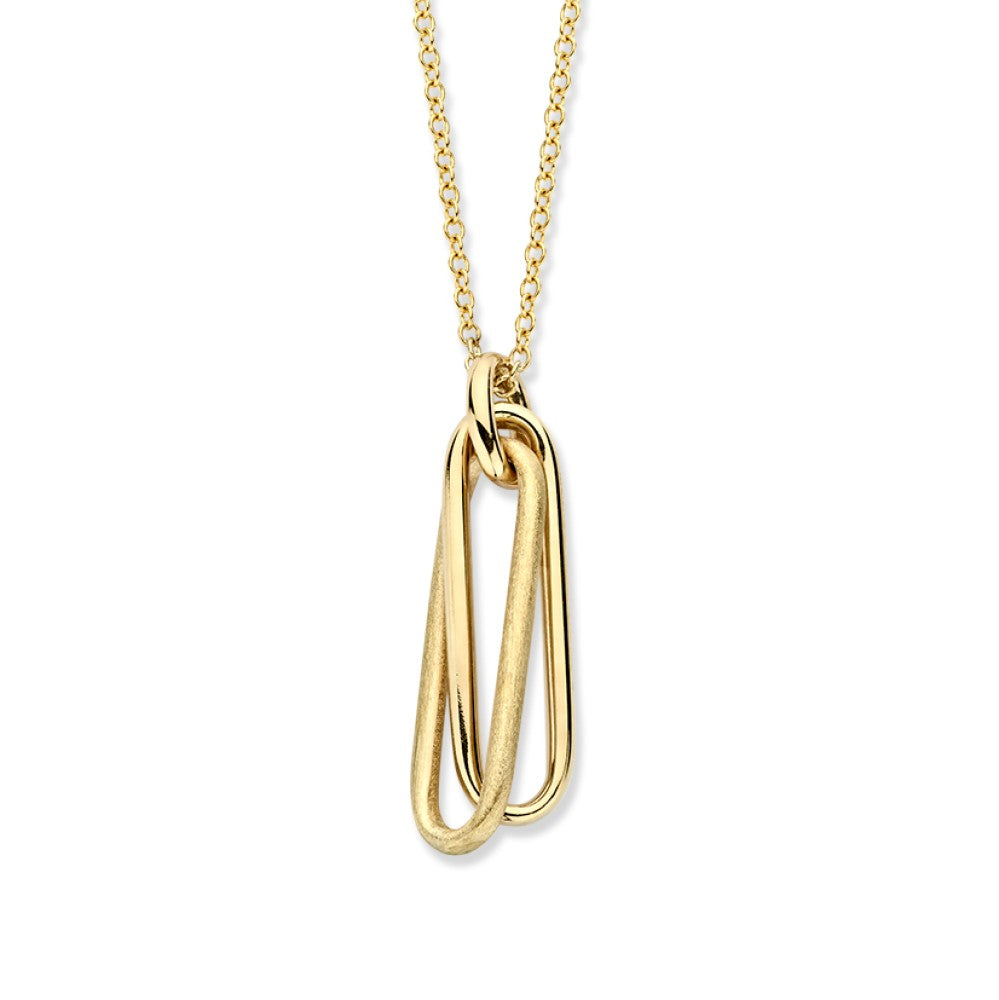 Orecchini in oro giallo con elementi in oro opaco, design moderno e raffinato.