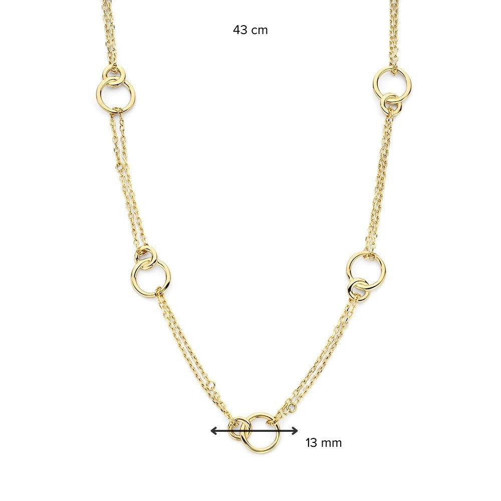 Collier in oro giallo con doppia catena a maglie e cerchi collegati – Eleganza 14 carati per donna