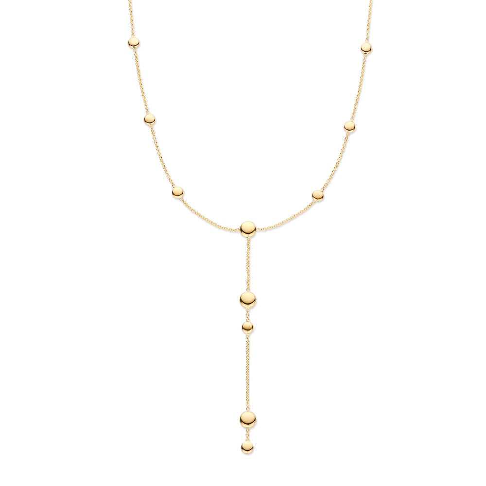 Collana Y in oro giallo 14K con pallini dorati, design elegante per donne.
