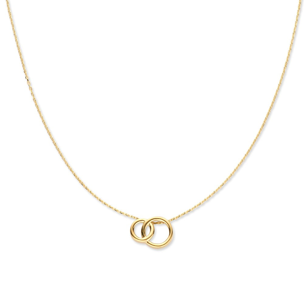 Collana in oro giallo 14K con cerchi intrecciati, pendente elegante per donne.