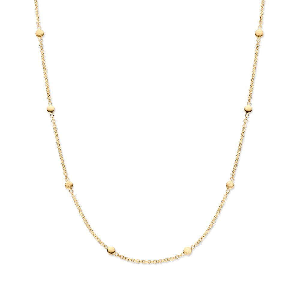 Collana in oro giallo 14K con elementi dorati, design elegante e dettagli sferici.