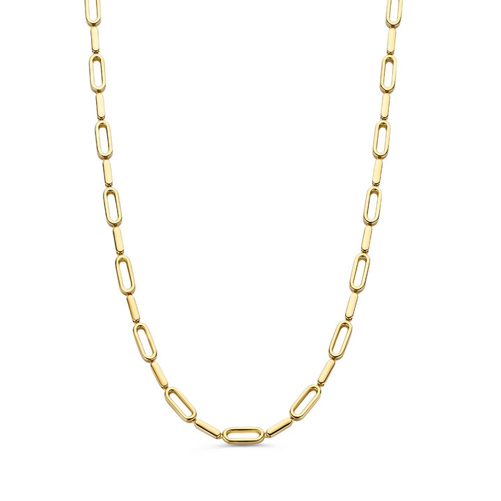 Geelgouden Schakelcollier met Speelse Schakels – Elegantie in Beweging