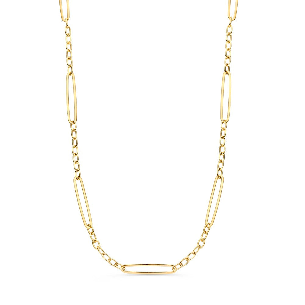 Collier van geelgoud met een schakelpand en een combinatie van rechte en ovale schakels.