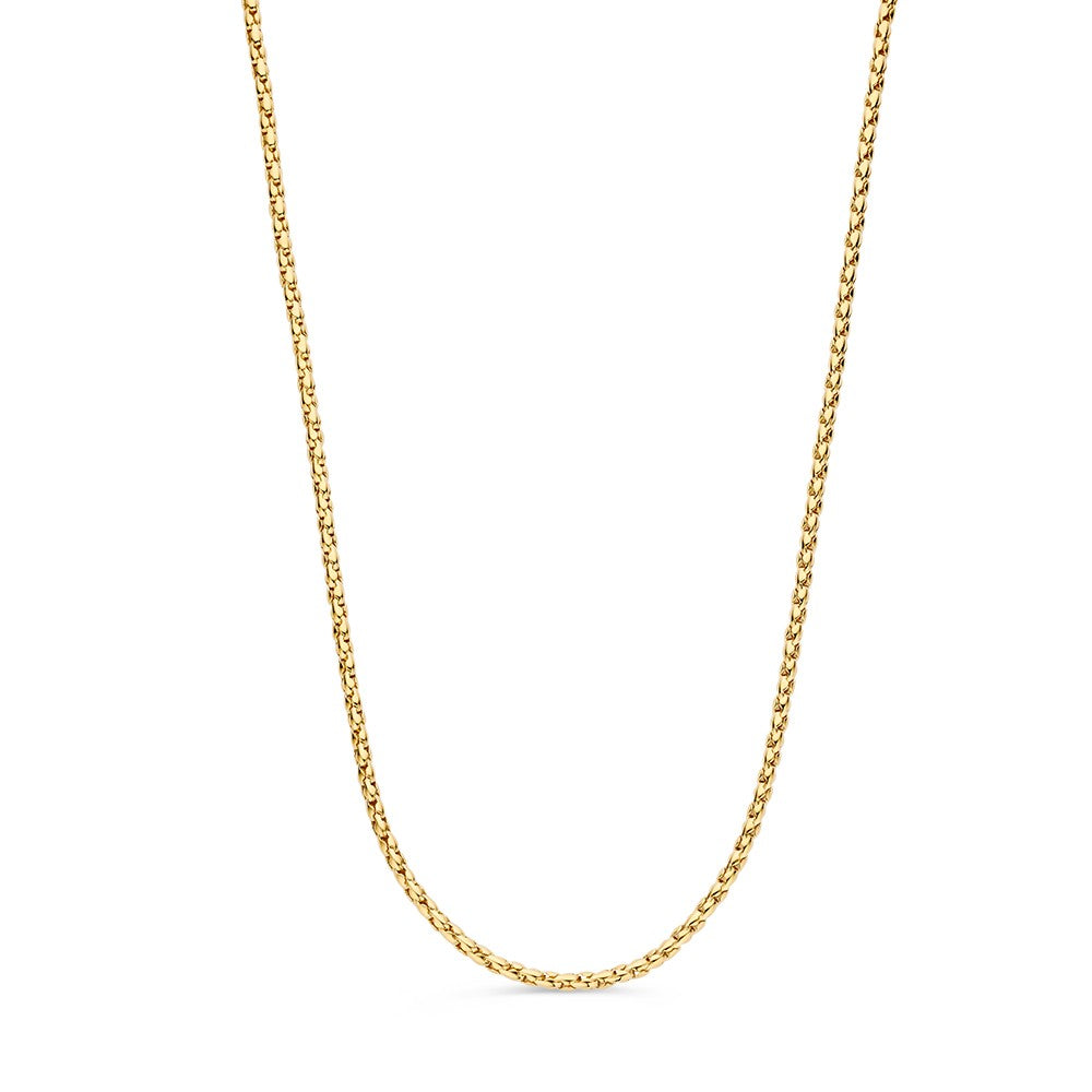 Geelgouden collier met een fijne, gedraaide schakelstructuur.