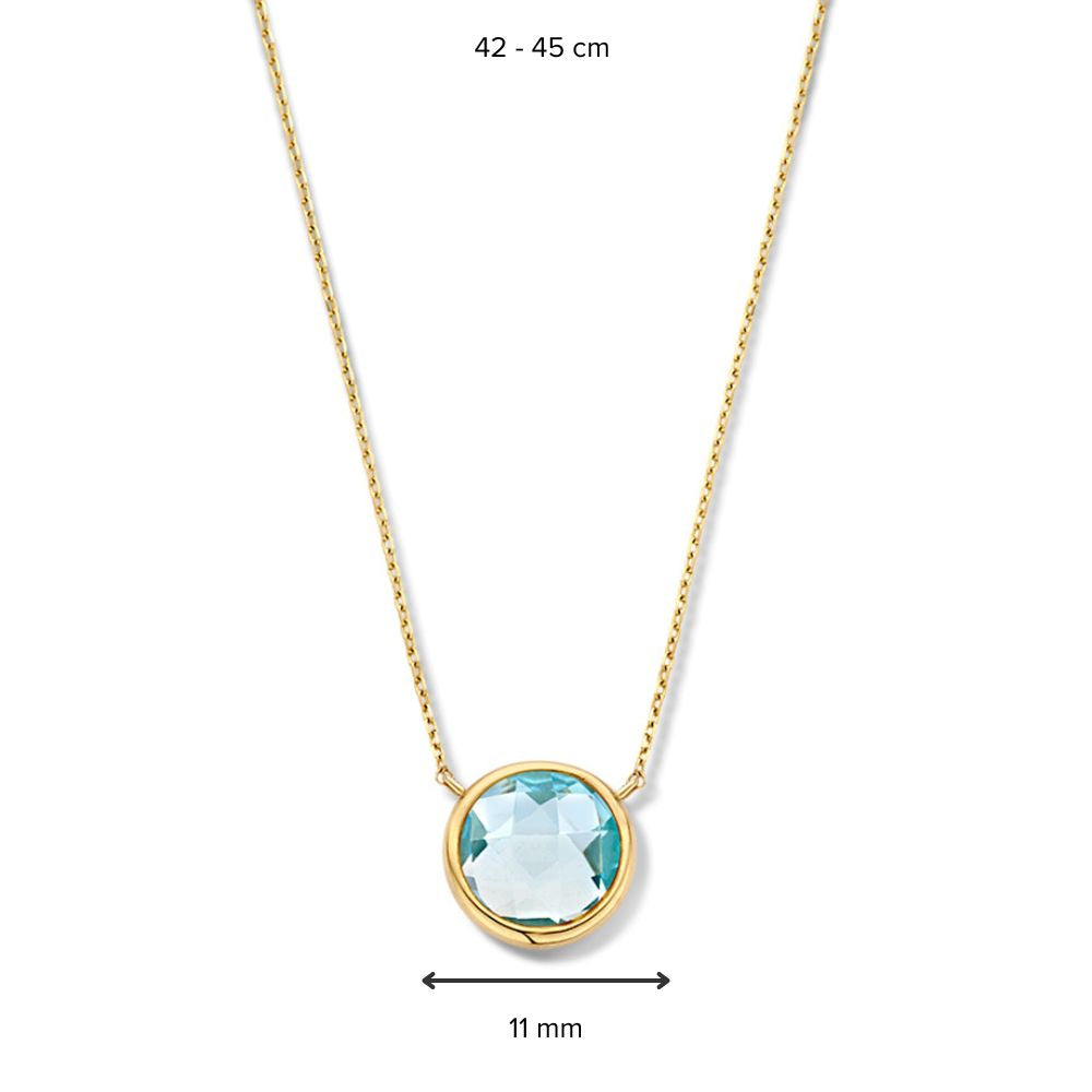 Collana in Oro Giallo con Ciondolo di Topazio Blu Sfaccettato | Oro 14 Carati – Van der Kooij
