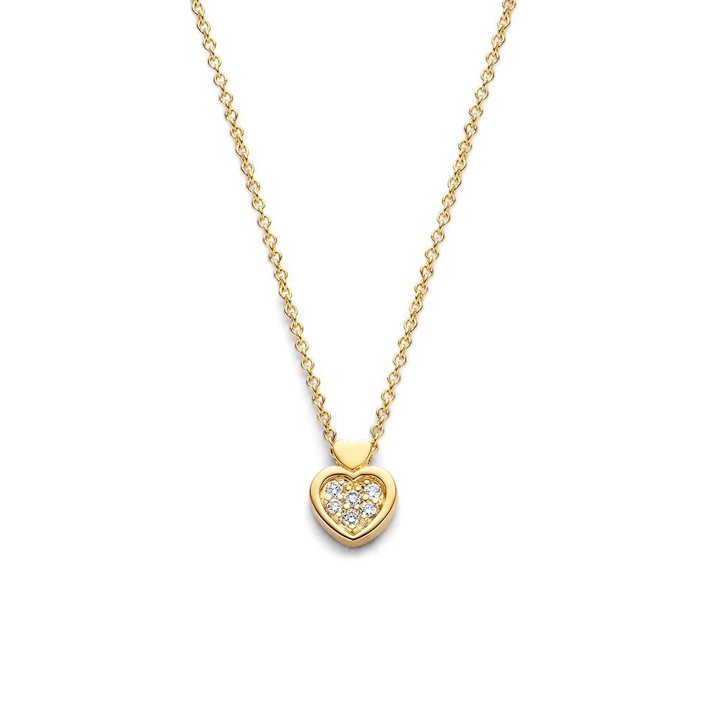 Collana in oro giallo con ciondolo a forma di cuore decorato con diamanti.