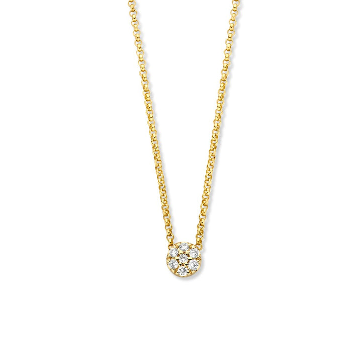 Geelgouden Collier met Fijn Elementje en Diamant, 14 Karaat, 0.06 crt, 42-45 cm