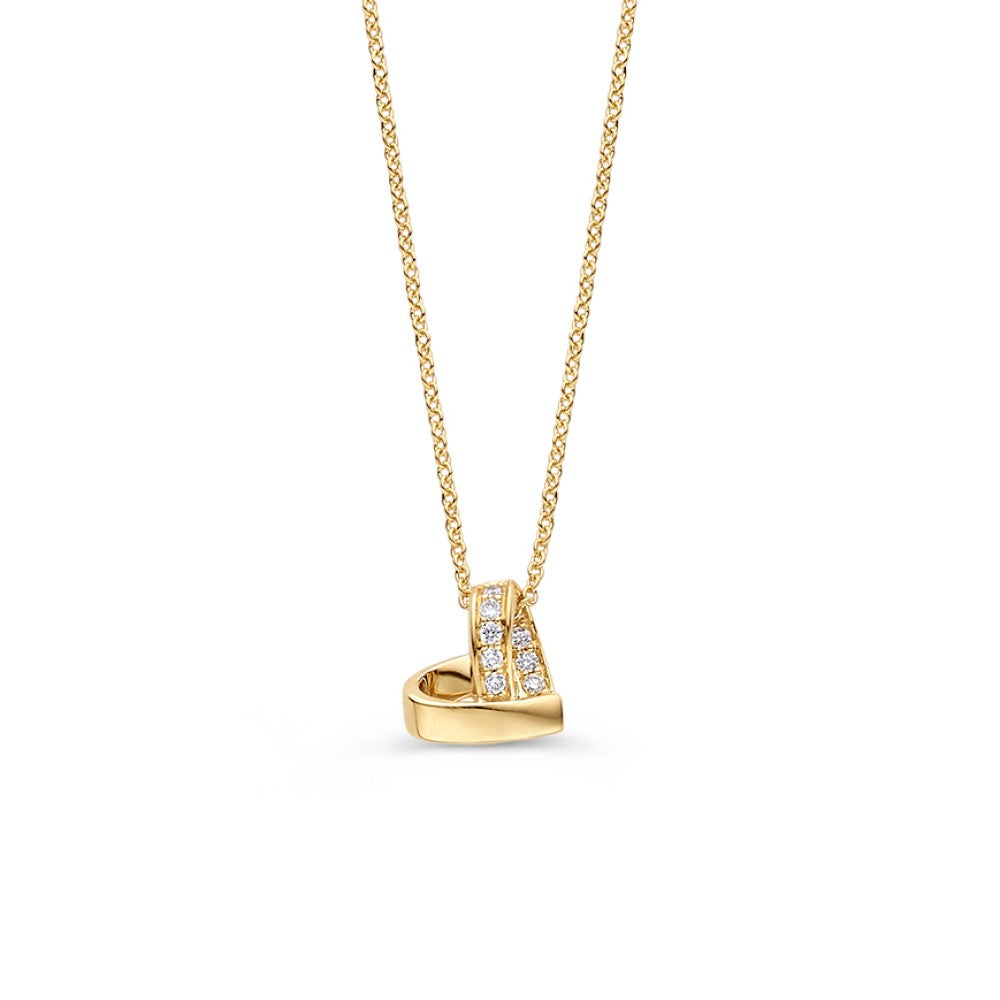 Collana in oro giallo con ciondolo a forma di cuore e diamanti, 0,06 ct.