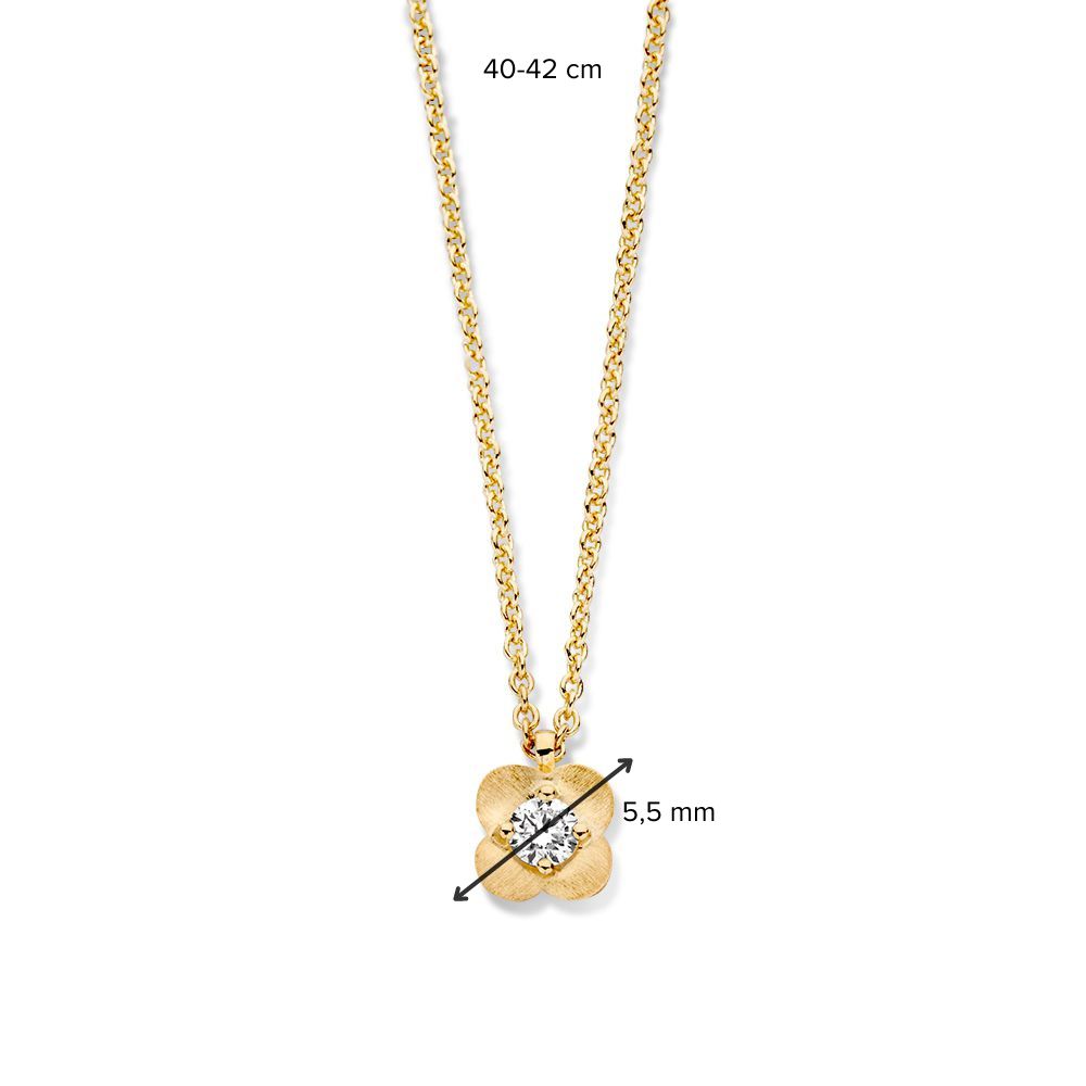 Collana in Oro Giallo con Ciondolo a Forma di Fiore in Diamanti - 14 Carati